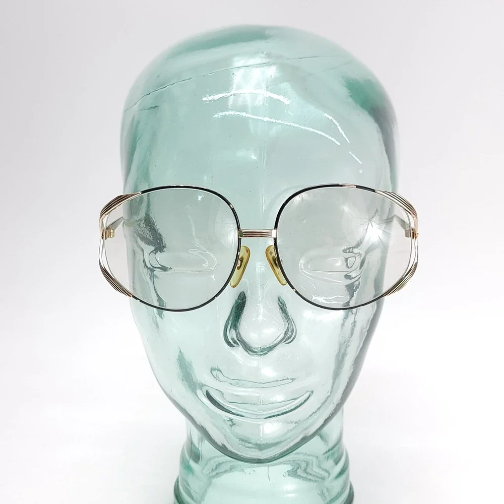 Christian Dior STRIA 2387 Vintage Oversized‎ Round Gold Black Eyeglass Frames